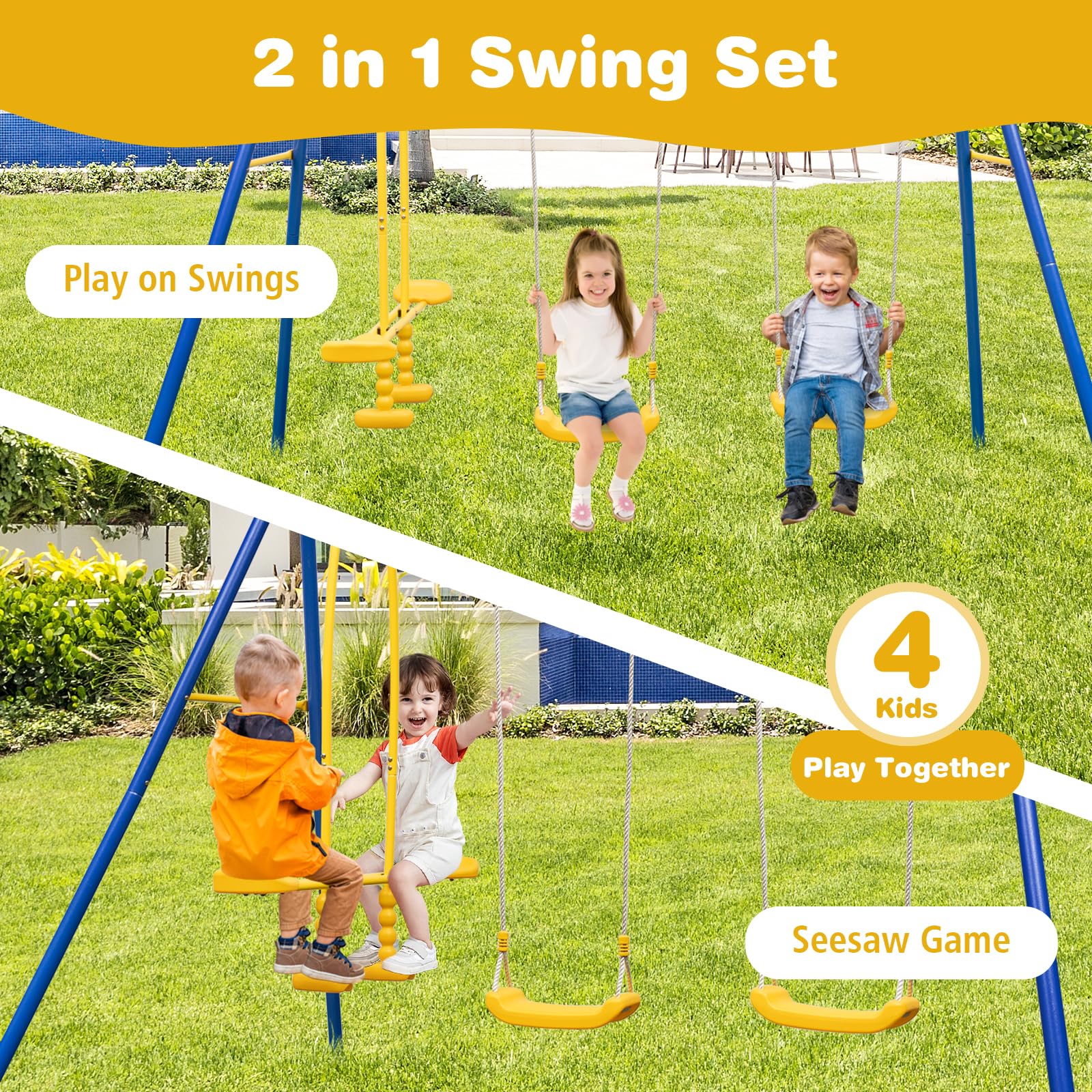 Nastoys セットアップ Large Amazon.com: Costzon 440 lbs Swing Set for Backyard, 2-in-1 Heavy